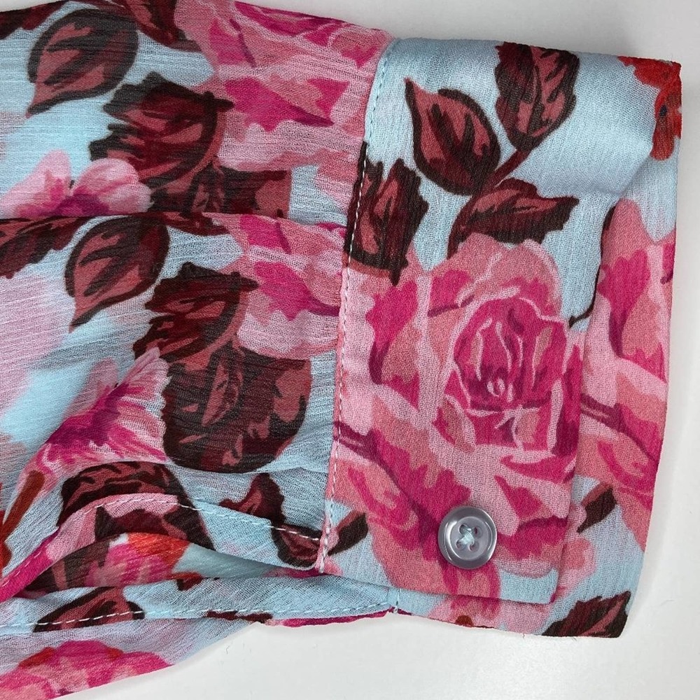 Kut from the Kloth Sheer Floral Long Sleeve V-Neck Button-Down Shirt - Picture 4 of 7